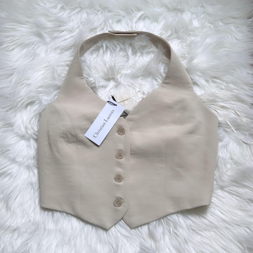 Christian Lacroix Beige Halter Crop Top